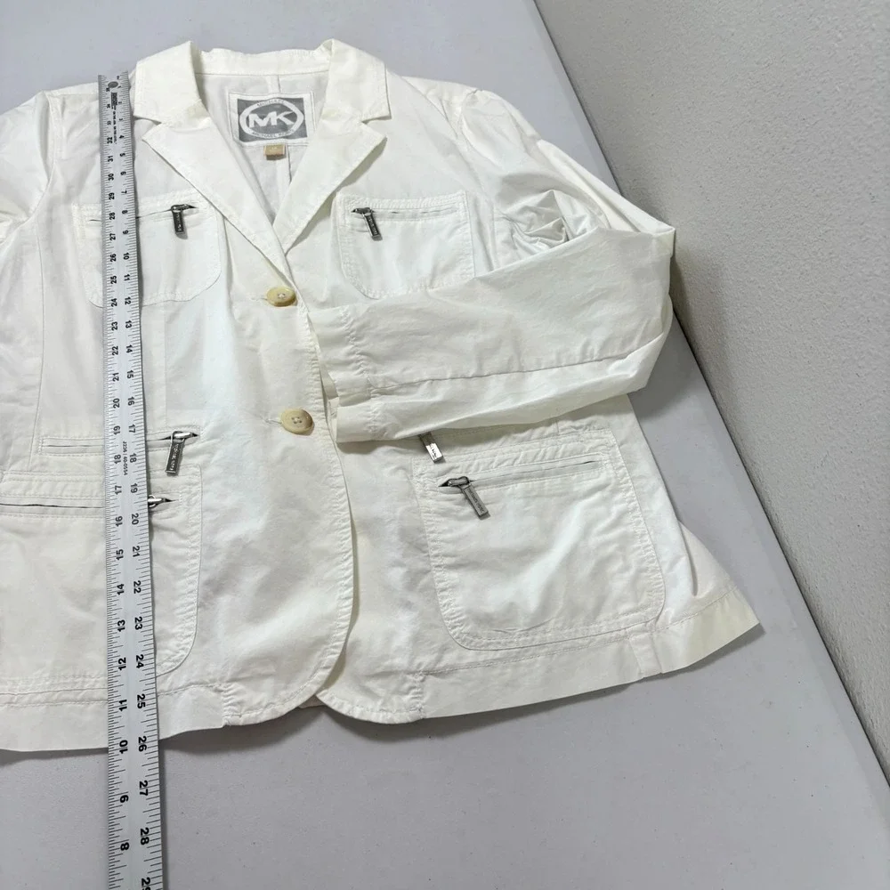 Michael Kors Utility Jacket Size 14 White Two-Button Zip Pockets Lightweight